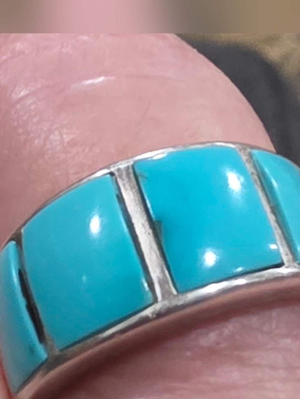 Size 8 Native American Made Inlaid Turquoise Ring